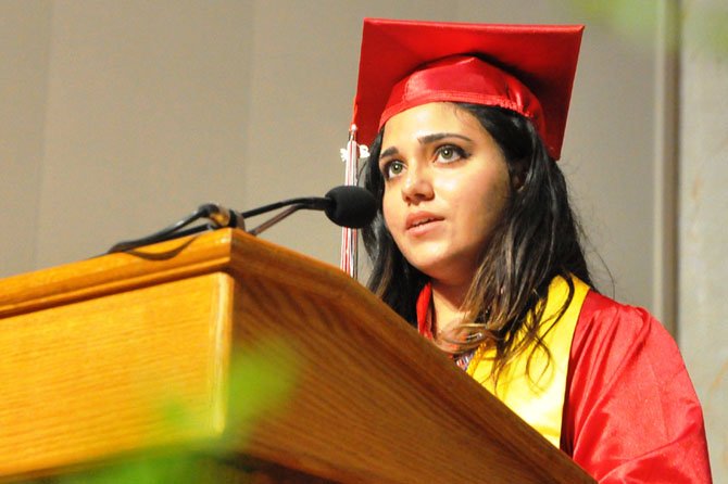 Kimia Zadegan delivers the student address to her classmates.