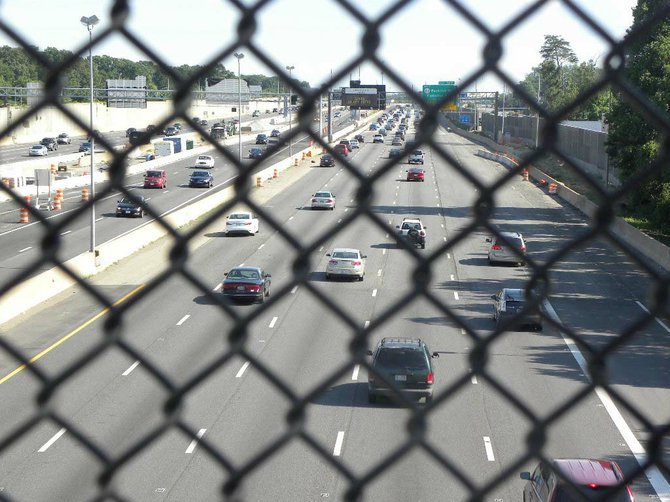 The bicycle and pedestrian overpass on Backlick Road crosses the Franconia-Springfield Parkway and I-95.