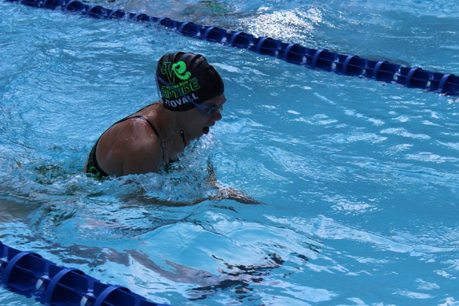 Lauren Stovall powers through the breaststroke.