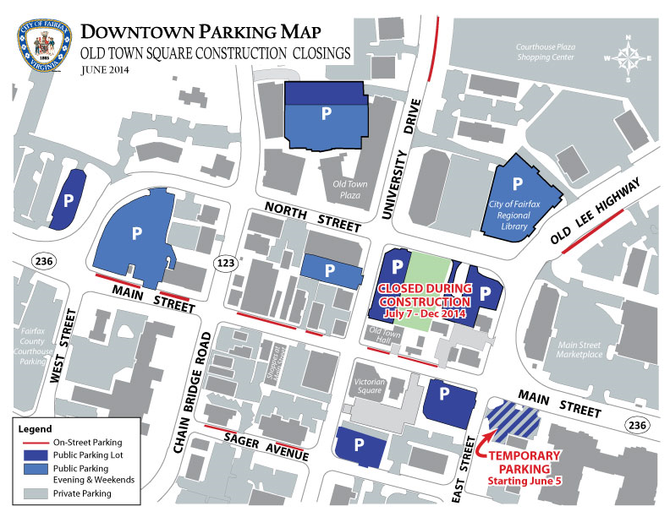 Map of the parking-lot closures and alternative parking areas.
