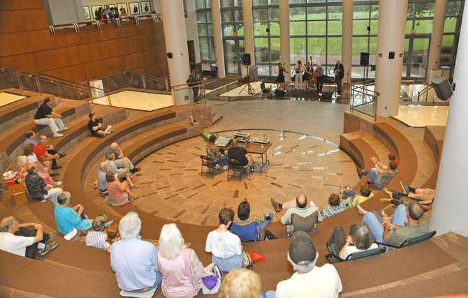 The crowd filled the steps of the Fairfax Government Center to take in the bluegrass concert.
