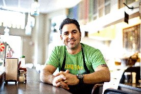 Chef David Guas in Bayou Bakery, Coffee Bar & Eatery in Arlington, his homage to New Orleans, his hometown.