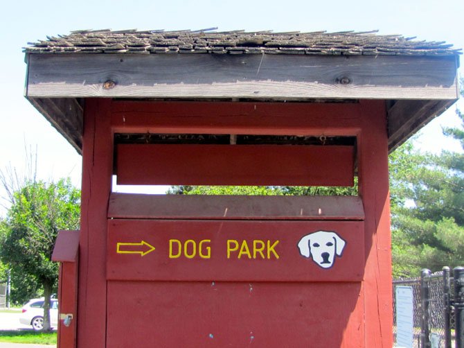 Sign welcomes dog owners to the Reston’s Baron Cameron Dog Park.