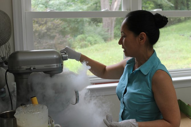 June McMullen, along with her husband Craig, runs Nitro’s Creamery out of her home in Springfield. McMullen makes the ice cream using only natural ingredients. Her ice cream is very popular at the farmers market in Lorton at the VRE Station (8990 Lorton Station Blvd.) on Sundays.
