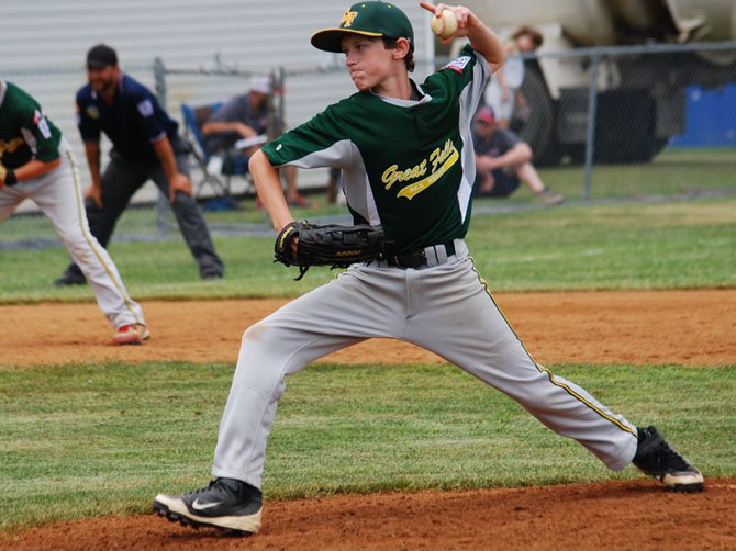 Joey Thomas pitching against Tuckahoe in the State semi-finals.  Thomas later hit a grand slam home run.