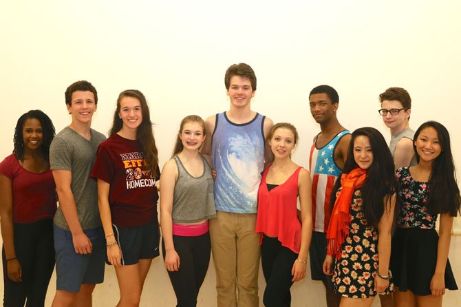 "Legally Blonde: The Musical" rehearsal picture. From left -- Nakya Fenderson, Hank Von Kolnitz, Halle Kaufax, Lexi Rhem, Ben Cherrington, Roxy Matten, Chad Vann, Kyra Smith, Will Everett, Lizzy Rader.
