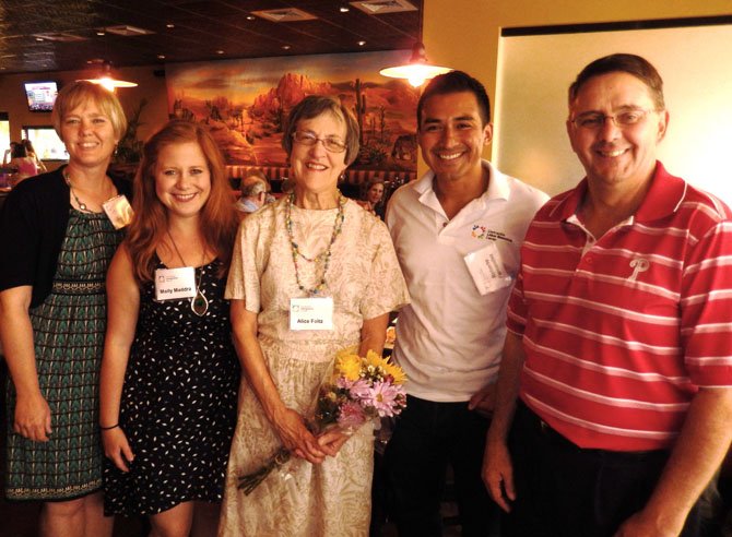 From left are Terry Angelotti, Molly Maddra, Alice Foltz, Roberto Fernández and Michael Frey at the celebration.