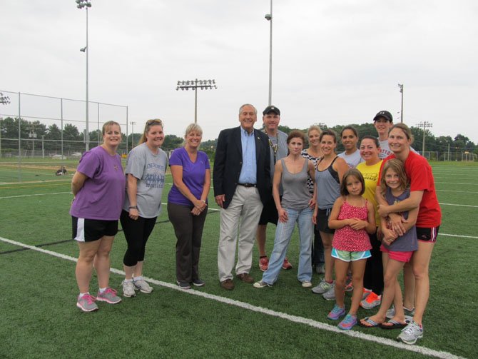 State Sen. Dave Marsden (D-37) attended the VYI Mom's football camp for Vienna-Oakton area on Friday, Aug. 1, to talk football safety with parents and coaches. Marsden, center, is standing with VYI commissioner and coach Dr. Todd Casey and moms who sweated it out during football camp.
