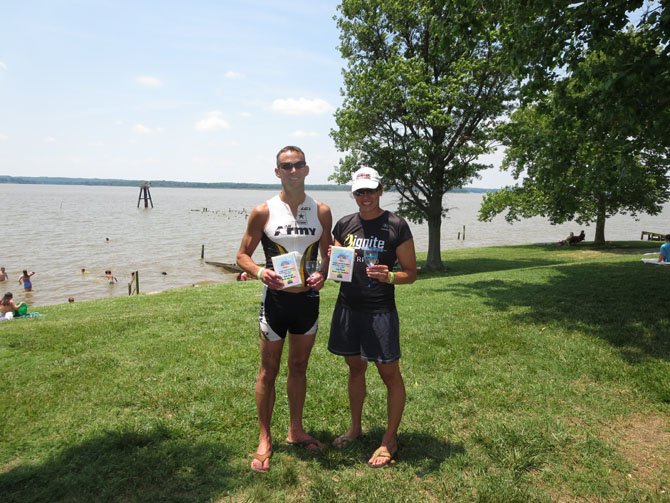 Derek and Samantha Bird, of Burke, stand uncharacteristically still after completing the Naylor’s Beach Triathlon.
