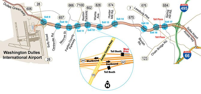 A project to convert 19 exact change lanes on the Dulles Toll Road to E-ZPass started Tuesday. The project is expected to last a year.
