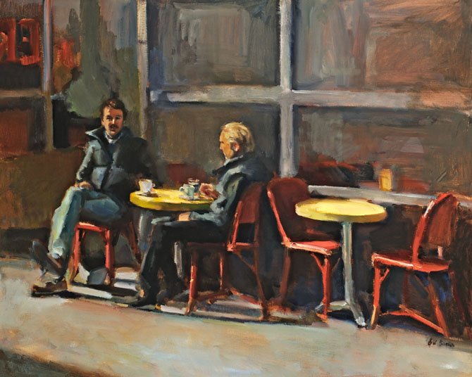 “Cafe Break,” oil painting by Jill Banks. 