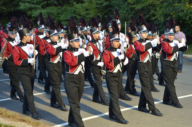 The Herndon High marching band wind and brass ensembles practice before their exhibition at the Sept. 27 Northern Virginia Regional Showcase of Bands held at Herndon High.