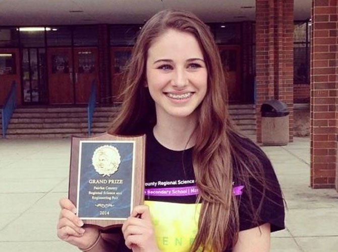 Cara Golias won the grand prize at Science Fair regional competition.