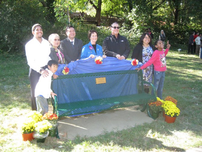 The Park Bench and Service Berry Tree Dedication Ceremony with Board of Supervisors Chairman Sharon Bulova (center).
 