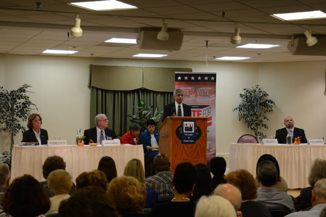 From left: 11th District candidates Suzanne Scholte, Gerry Connolly, Joe Galdo and Marc Harrold participated in a four-way question-and-answer program at the Westminster in Lake Ridge.
