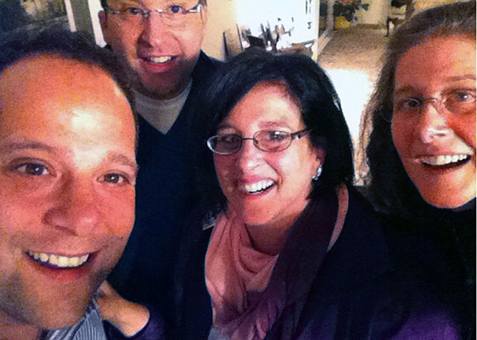 The importance of happy memories: Joan Brady in a selfie with her siblings, the first photo of just the four of them since childhood.