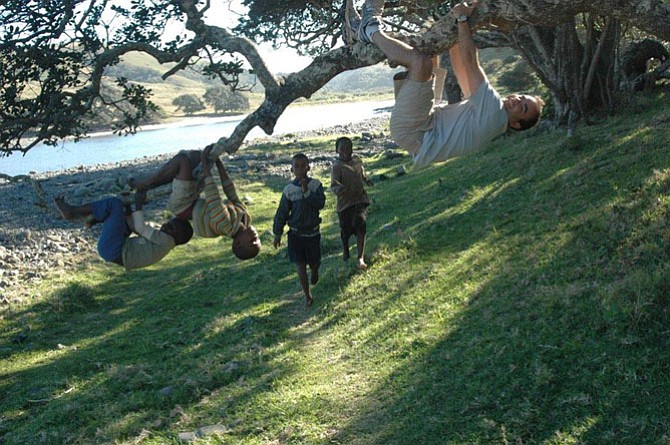 Alec Zacaroli hangs out with boys in Coffee Bay, South Africa, near the 25:40 afterschool program.