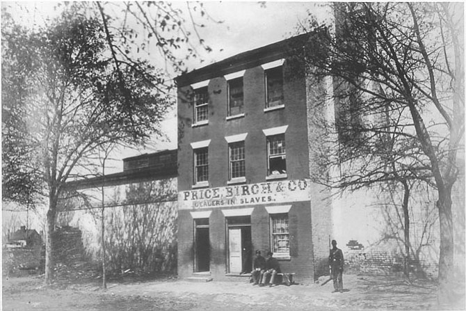 Photograph of the former Franklin and Armfield “Slave Pen,” during the Civil War. The building had been sold to Price, Birch & Co. in 1850. 