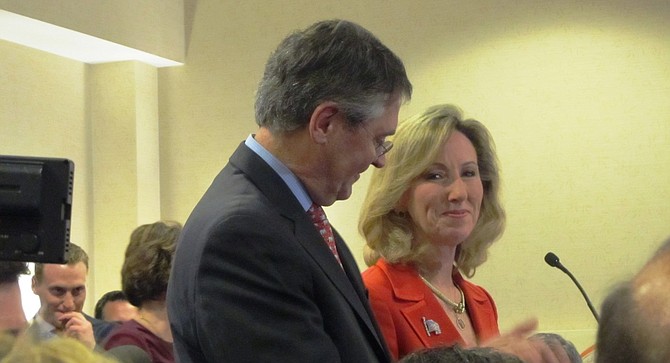 Virginia Del. Barbara Comstock (R) delivered her victory speech shortly after 10 p.m. at the Hilton Garden Inn in Ashburn before a standing room only crowd of about 350 supporters. 
