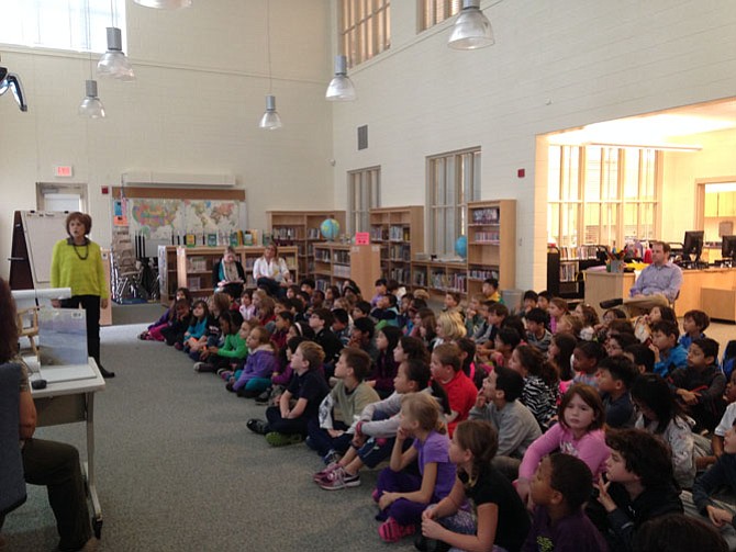 Author Laura Krauss Melmed speaks to third-grade students at Beverly Farms elementary school during a two-day author-in-residence program.