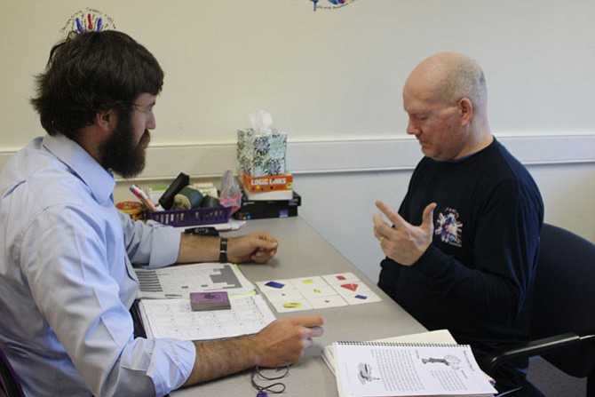 Stephan Nazarian, LearningRx trainer, conducts braining training with (Ret.) Army Captain Patrick Horan of McLean.