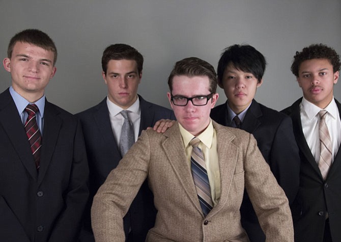 (From left) are Grant Seastream, Gunnar Michael, Rob Condas, Lawrence Yang and Spencer Jones as the “company men.” 
