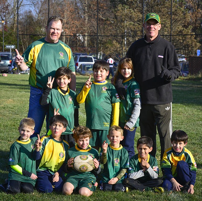 Gary Coetzee and the U9 Great Falls rugby team.
