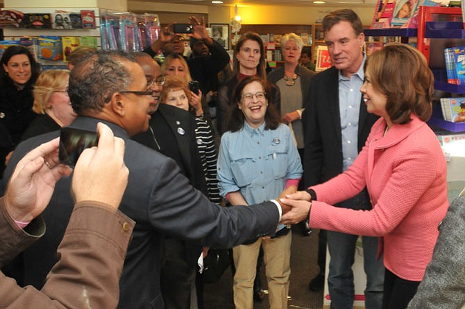 SBA Administrator Maria Contreras-Sweet is welcomed as she arrives at Hooray for Books in Old Town on Small Business Saturday.    