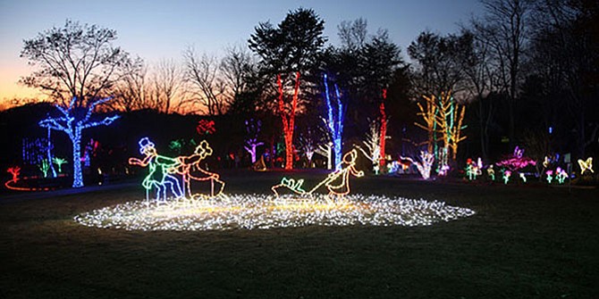 Meadowlark Gardens Winter Walk of Lights features more than 500,000 festive LED lights, creating animated scenes and still-life vignettes.
