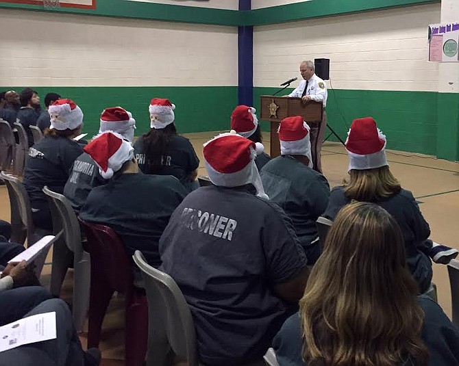 Sheriff Dana Lawhorne speaks to inmates of the Alexandria Detention Center.