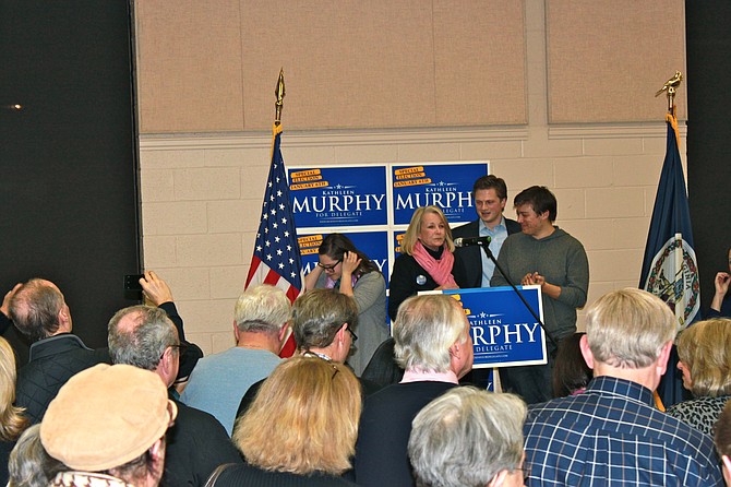 Kathleen Murphy, delegate-elect for the 34th District, thanks her staff during her victory party at McLean Community Center.