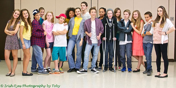 Rehearsal photo of the cast of McLean Community Players’ (MCP) winter musical, "13."