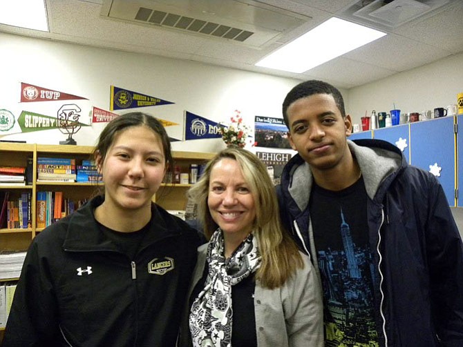 College and Career Center specialist Carla McIlnay-Shaw (middle) poses with scholarship winners Sarah Neufcourt and Yishak Desta from Robert E. Lee High School in Springfield.
