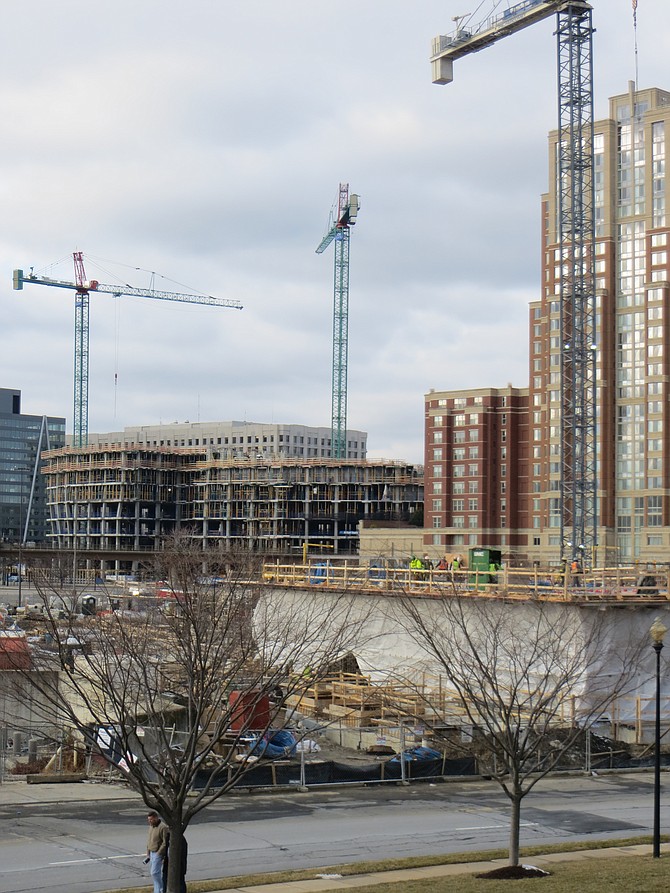 Development continues on National Science Foundation and the Park Meridian residential tower.