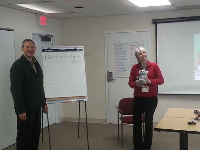 Jamie MacDonald and Leslie Roberts of the Fairfax-Falls Church Community Services Board Wellness and Health Promotion teach a Mental Health First Aid class.