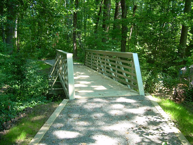 This bridge at Gilbert S McCutcheon Park, 7509 Fort Hunt Road, is similar to the one being built at Woodlawn Park.