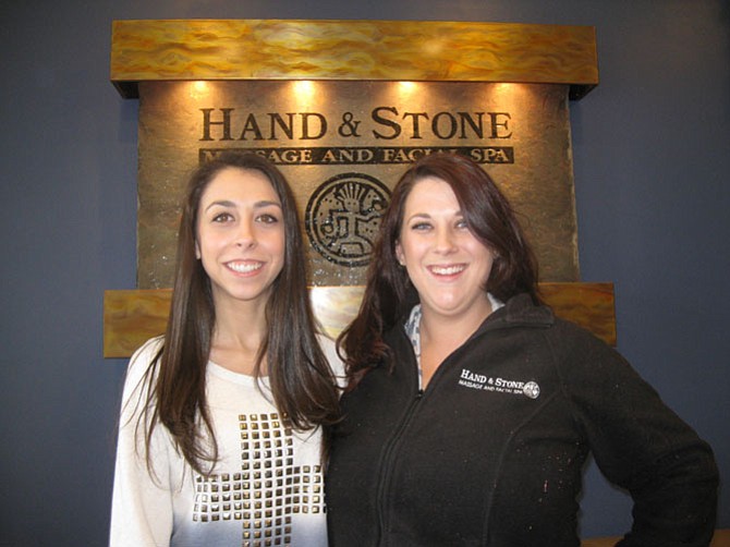 Katie Danver, 20, and her sister Darielle, 25, at the new Reston Hand and Stone Spa located in the South Lakes Village Shopping Center.
