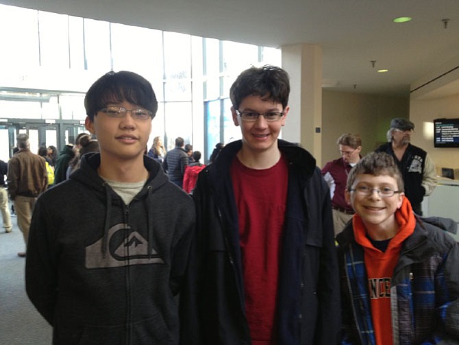 Students that represented Frost Middle School in the regional competition of the National Science Bowl. From left: Eugene Jeong, John Small and Ruben Ascoli.