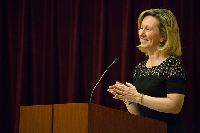 U.S. Rep. Barbara Comstock (R-10) speaks to military veterans and gala attendees about Congress’s work on veteran affairs.