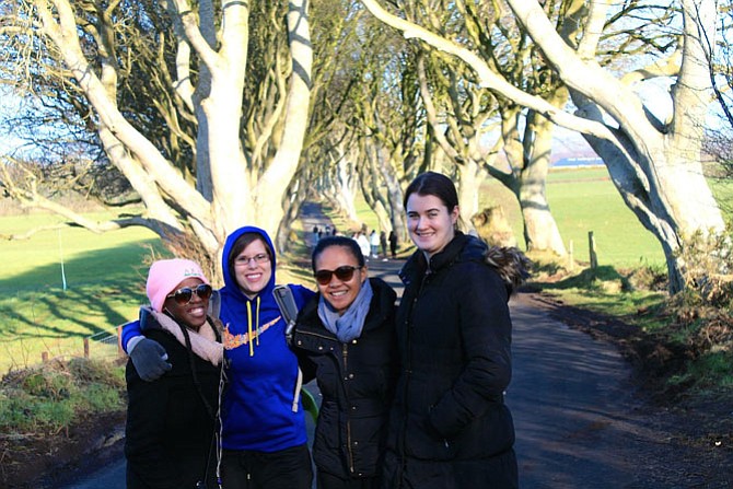 Marymount University students Danielle Hogan, Nicole Moreno, Faithe Lindsey and Natalie Phillips on a recent trip to Northern Ireland as part of the university’s Global Classroom Series.
