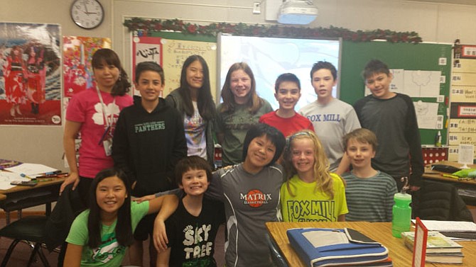 Noriko Otsuka Vankeuren’s sixth grade class. These students are all in the Japanese Immersion program at Fox Mill Elementary, meaning they spend half of the day, five days a week in the immersion class learning math, science and health in Japanese.