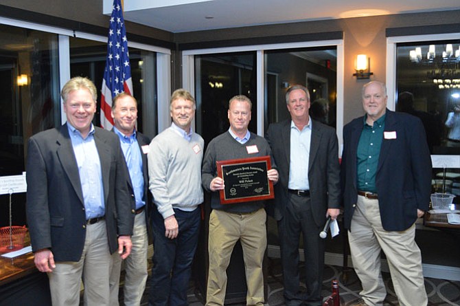 Executive Board of Directors Award was presented to SYA Little League Commissioner Bob Woodruff and SYA Legal Counsel Will Pickett by the SYA Executive Board members. From left are Pete Cuomo, SYA secretary; Jeff Stein, SYA vice president; Bob Woodruff, SYA Little League commissioner; Will Pickett, SYA legal counsel; Gary Flather, SYA president, and Bryan Hunt, SYA treasurer.