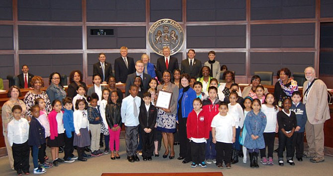 Mount Vernon Woods Elementary School students celebrated the 50th anniversary of their school at the Fairfax County Board of Supervisors on Tuesday, April 7.
