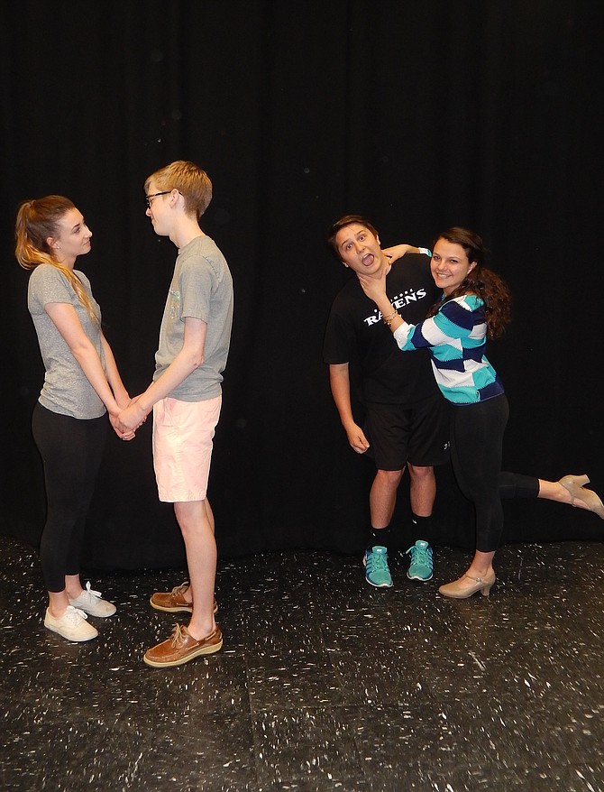 Rehearsing are (from left) love interests Emily Cervarich and Andrew Sharpe, and Keegan Garant and Shaina Greenberg.