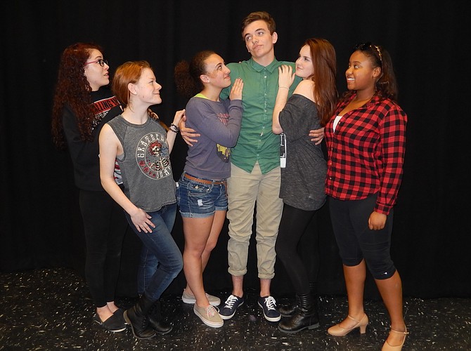 The union president with some of his admirers (from left) are Meagan Morrison, Cait Egan, Gabby Moses, Embrey Grimes, Samantha Dempsey and Casi Demming.