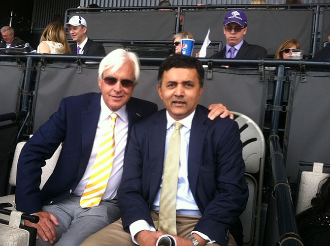 Kaleem Shah with Bob Baffert before the 2014 Breeders Cup which Bayern Won at Santa Anita Park.
