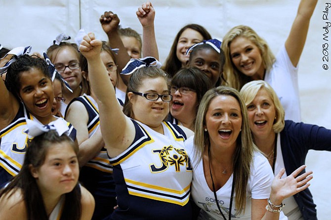 JOY Cheerleaders with Coach Meaghan Smith and assistant coaches Kathy Smith and Alleigh Smith at the Maryland State Championship Competition.