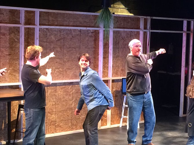 Cast members Joe Mallon, Jamie Smithson and Richard Pelzman rehearse the opening number of The No Rules Show - Sketch!