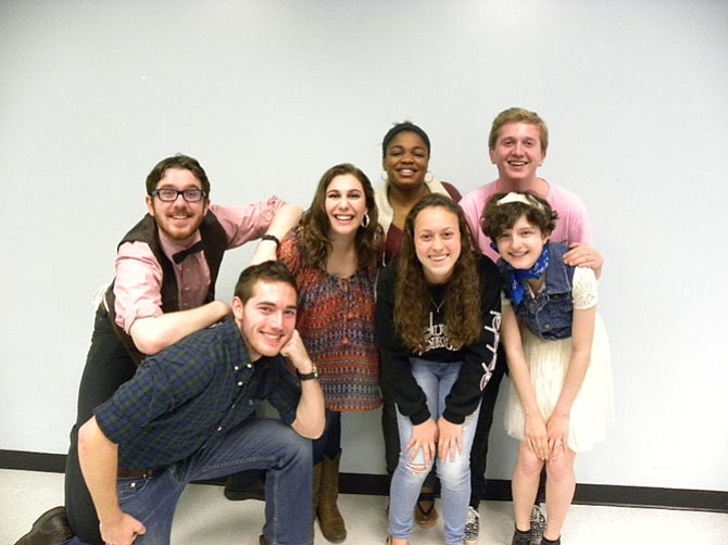 The cast and crew of Oakton High School’s “Mary Poppins.” Back from left, Rob Condas, Megan Griggs, Muriel Wandey, Hunter Carrico. Front from left, Michael Williamson, Lindsey Jacobson and Cassie Wiltse.