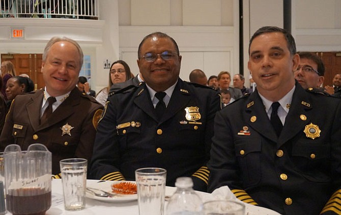 Sheriff Dana Lawhorne, Police Chief Earl Cook and Fire Chief Robert Dube at the April 30 Valor Awards.
